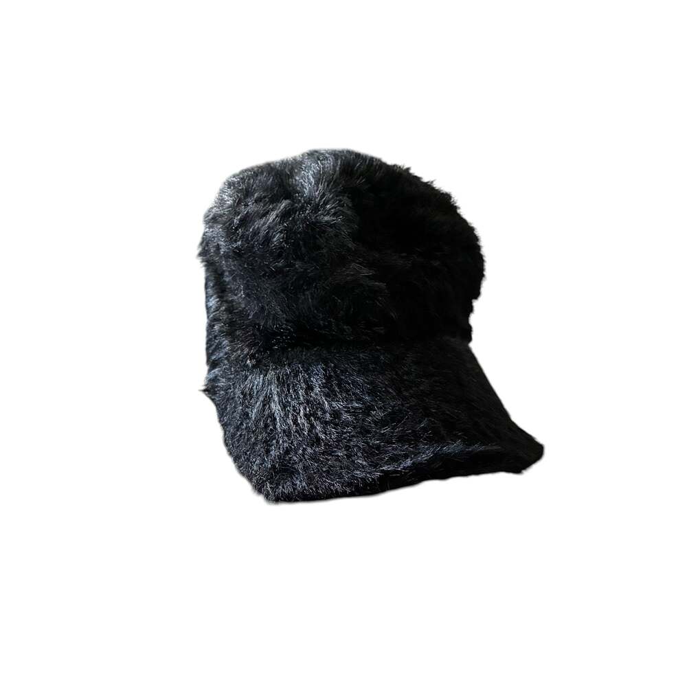 Black Faux Fur Baseball Cap
